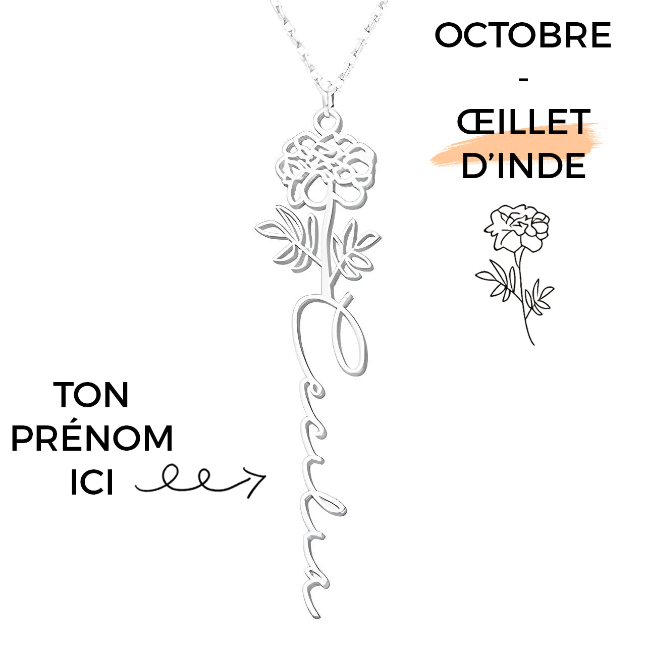 Collier Fleur de Naissance Personnalisé